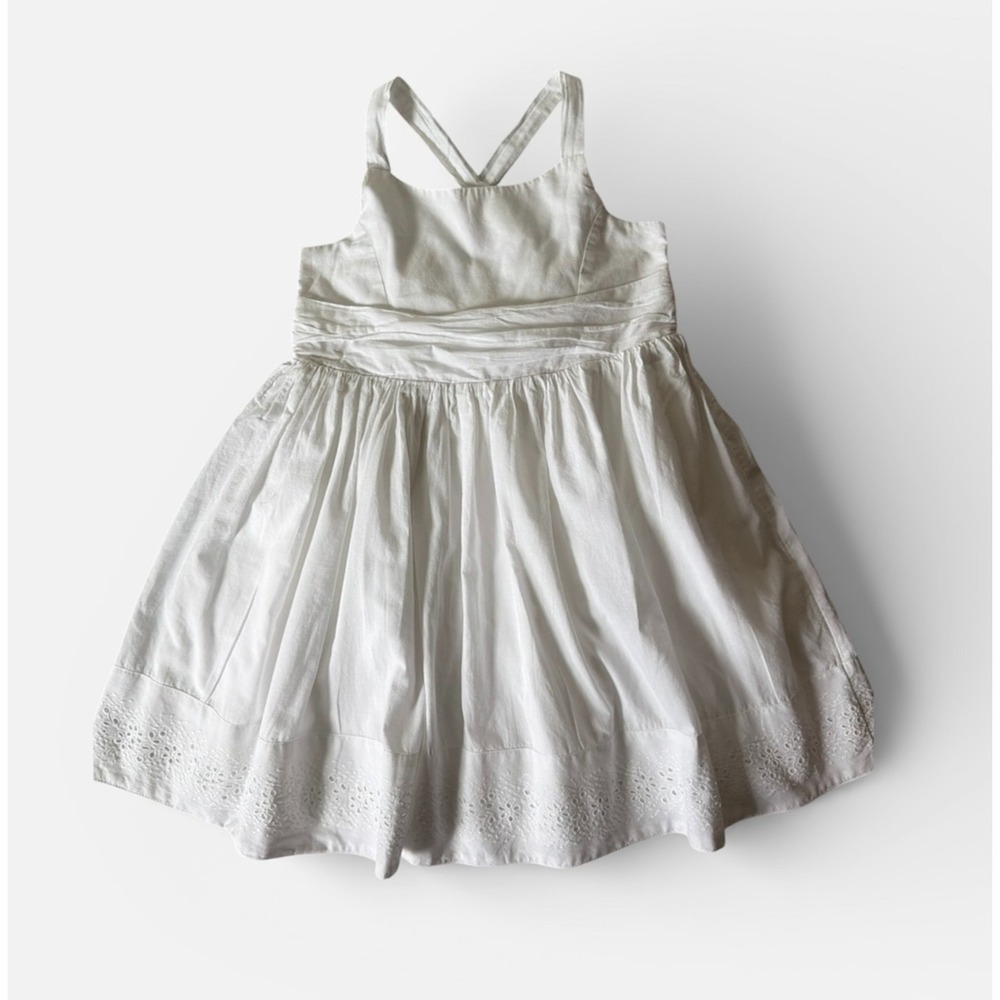HOPE & HENRY Girls Sundress size 6 Embroidered Organic White Adjustable Strap - Picture 2 of 14